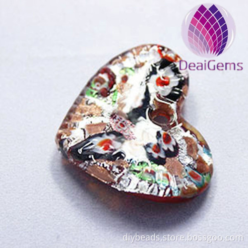 Fashion silver foil heart shape murano glass pendant